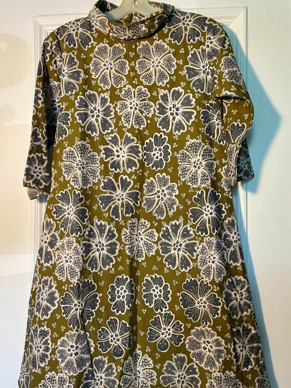 Central Java Batik Dress | 100% Cotton | Olive Floral Print